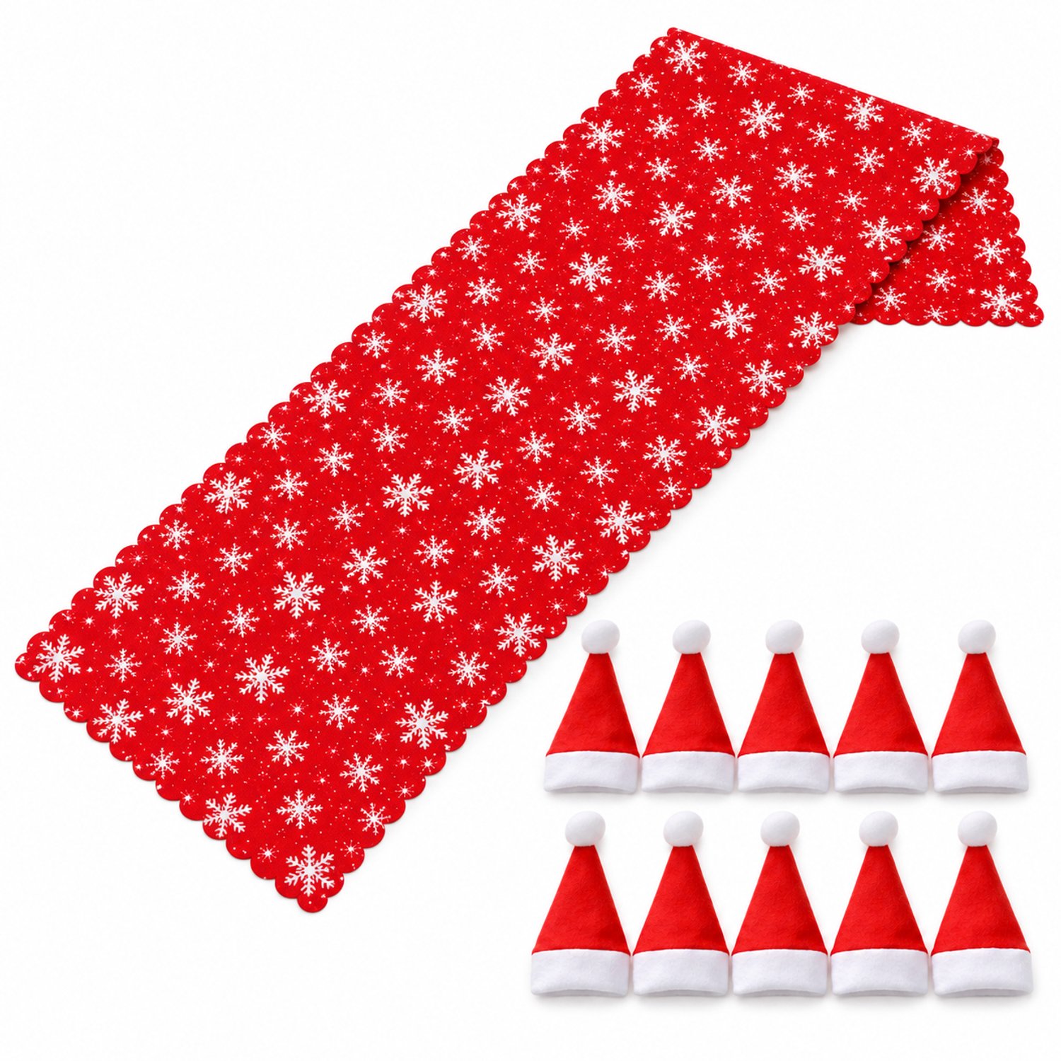 Huntex Kerst tafelloper 220 x 35 cm met 10 bestekhouders - Rood