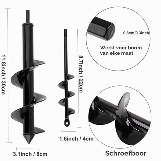 Tuin Slakken Spiraalboor, Tuinboor Grondboor voor Boormachine, Plantenboor voor Accuschroevendraaier, Bloem Plantenbakken voor het Graven van Gaten en Diep Cultiveren (8 x 30 cm en 4 x 22 cm) — afbeelding 3