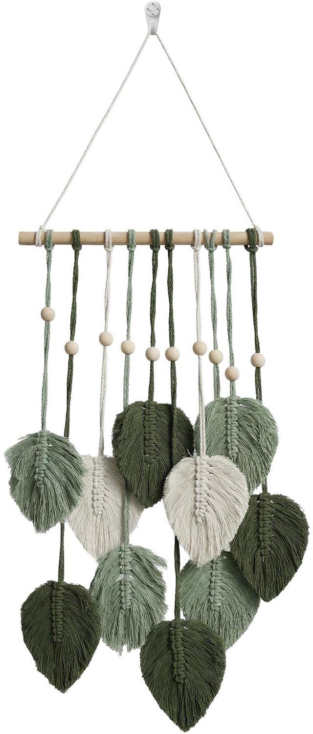 Handgeweven Macramé Wandtapijt met Houten Kralen