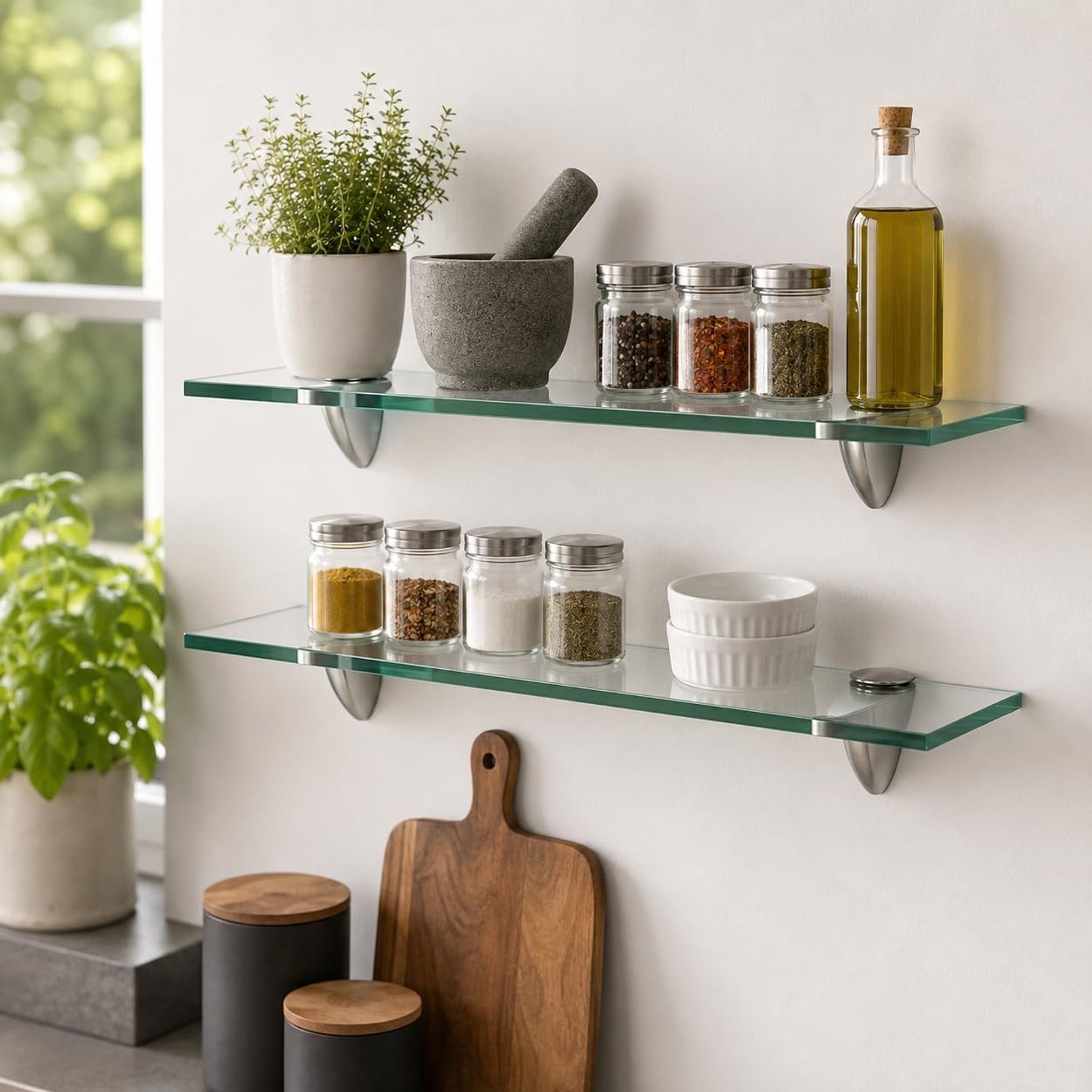 Glazen planken set van 2 - 60 x 10 cm - 8 mm ESG-veiligheidsglas - extra ruimte voor badkamer en keuken - ShopVlot
