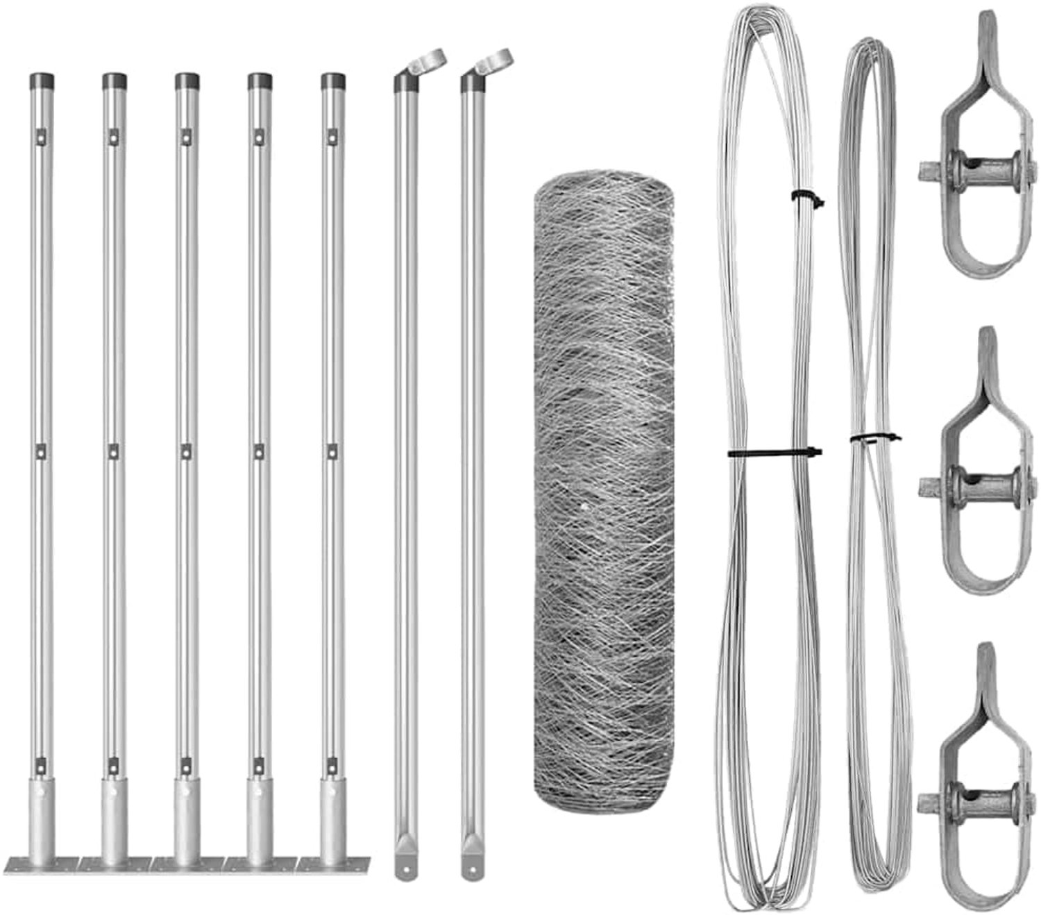Hekpalen set 36 mm - stalen balustrade palen - zilver 10 x 0,5 m - robuuste constructie voor buiten - Thijox