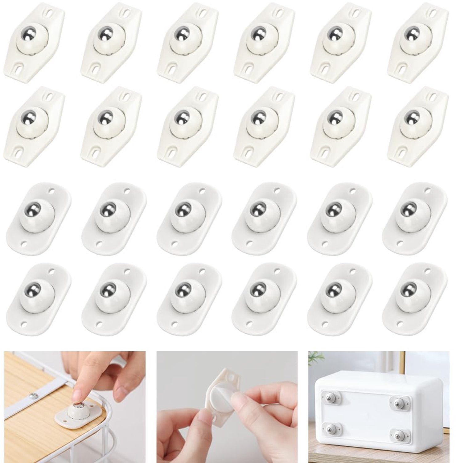 Set van 24 Mini Meubelwieltjes met Zelfklevende Bevestiging