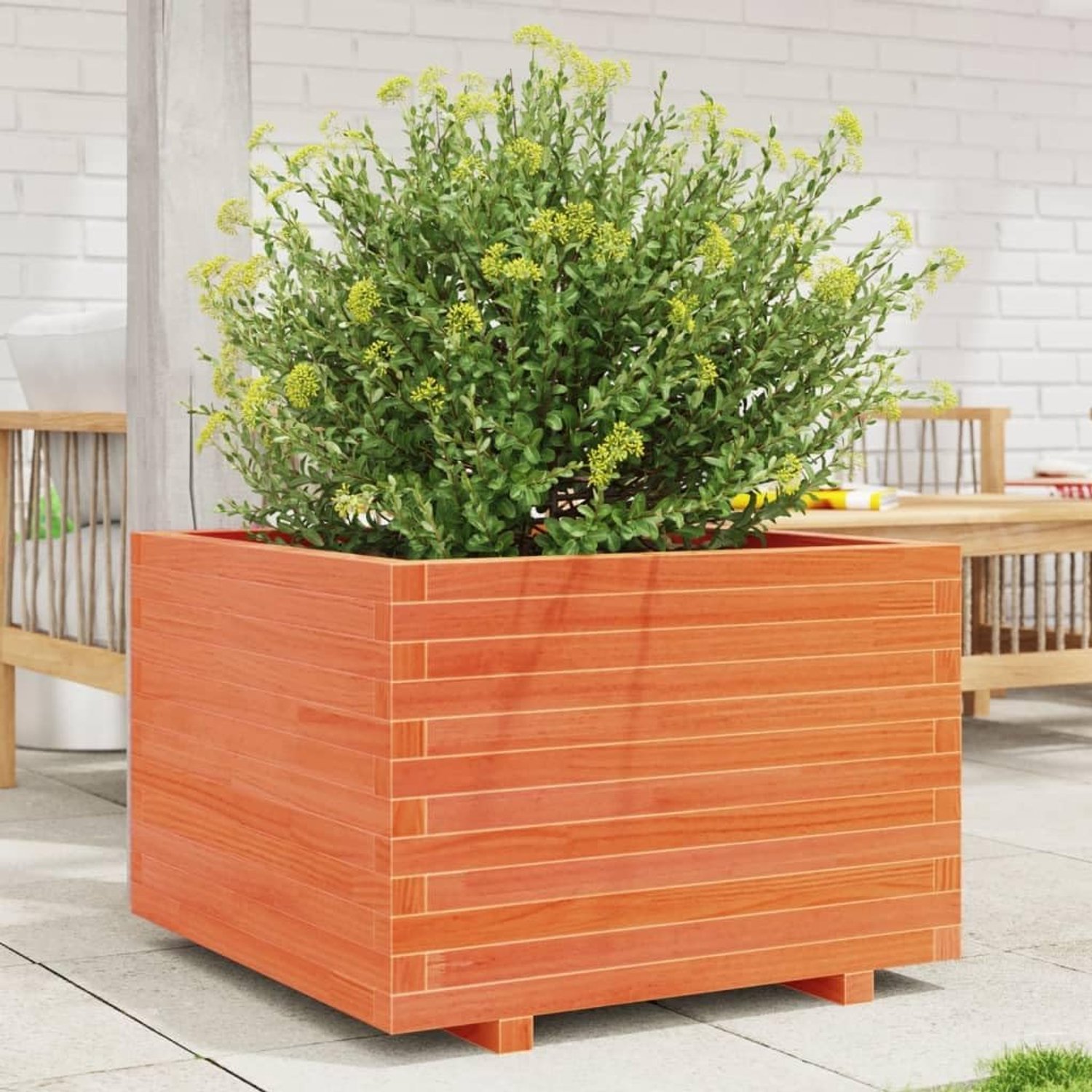 Vierkante Houten Plantenbak – Massief Grenenhout in Wax Bruin – 70 x 70 x 49,5 cm