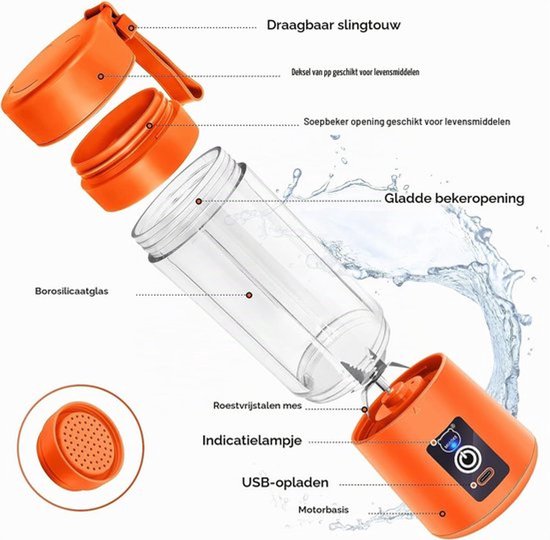 Draagbare mini-mixer, 2000 mAh, 22000 omw/min, voor sap, smoothies — afbeelding 3