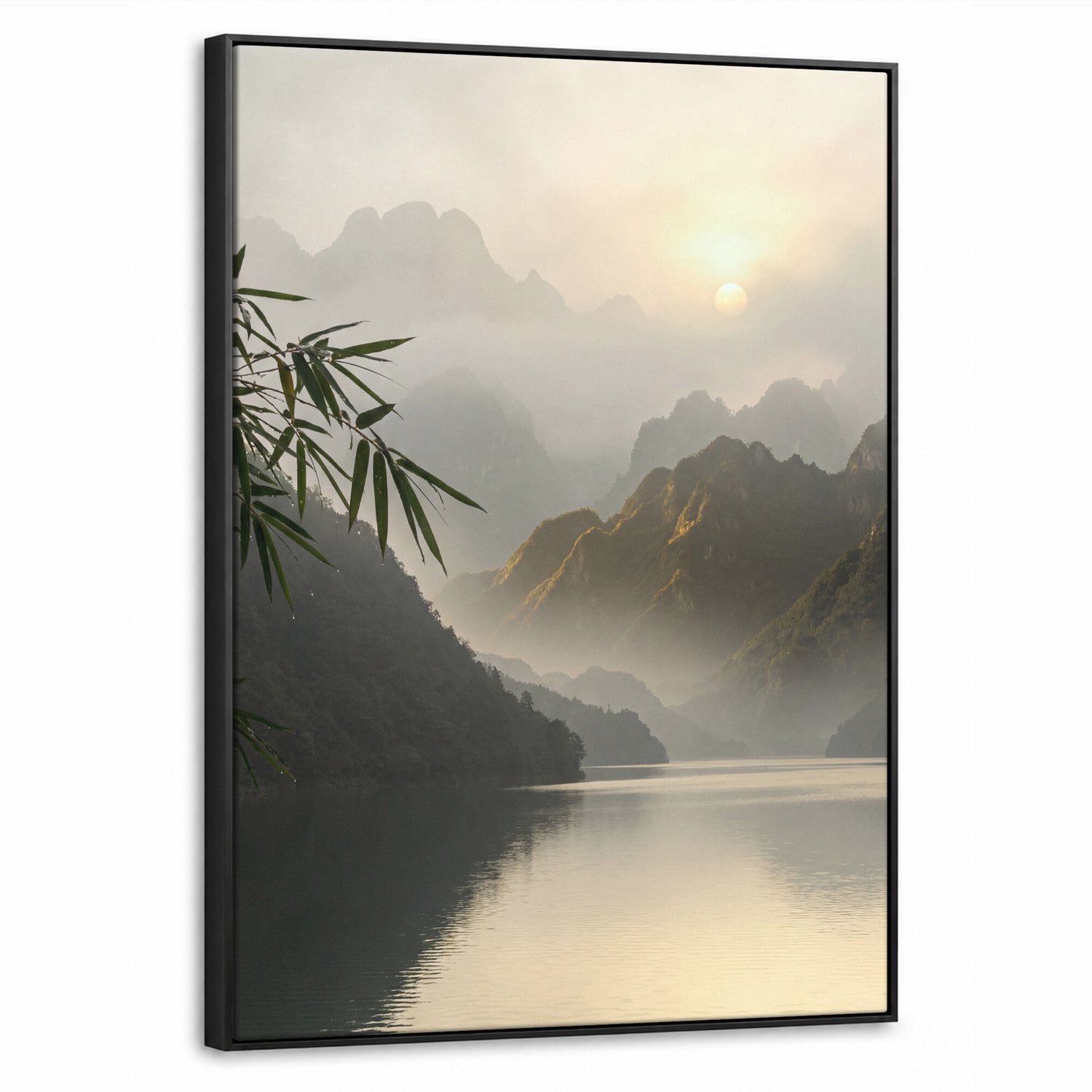 Canvas Schilderij met Baklijst - Bergen - Water - Mist - Natuur - Landschap