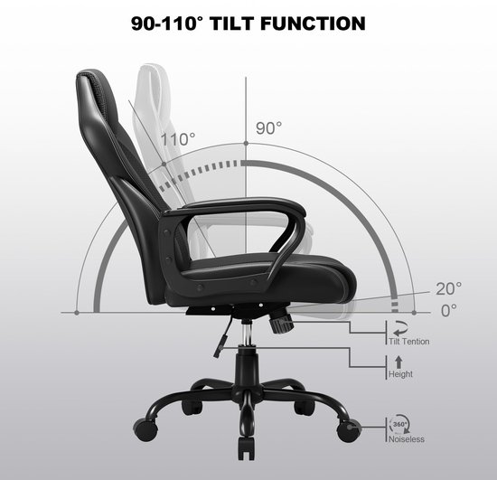 Ergonomische Bureau Stoel met Zachte Armleuningen, Zwart — afbeelding 4