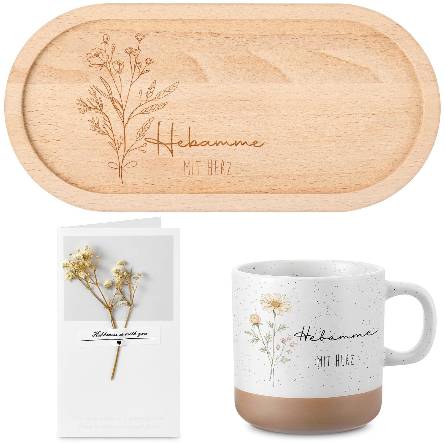 Houten Dienblad met Mok en Wenskaart - Drogen Bloemen Cadeau