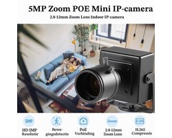 Mini-IP-camera, PoE, 5 MP, Ultra HD 2880 x 1620P, 2,8-12 mm, zoomcamera, compacte netwerkcamera voor binnenbeveiliging, P2P, externe weergave van stream, RTSP, webbesturing