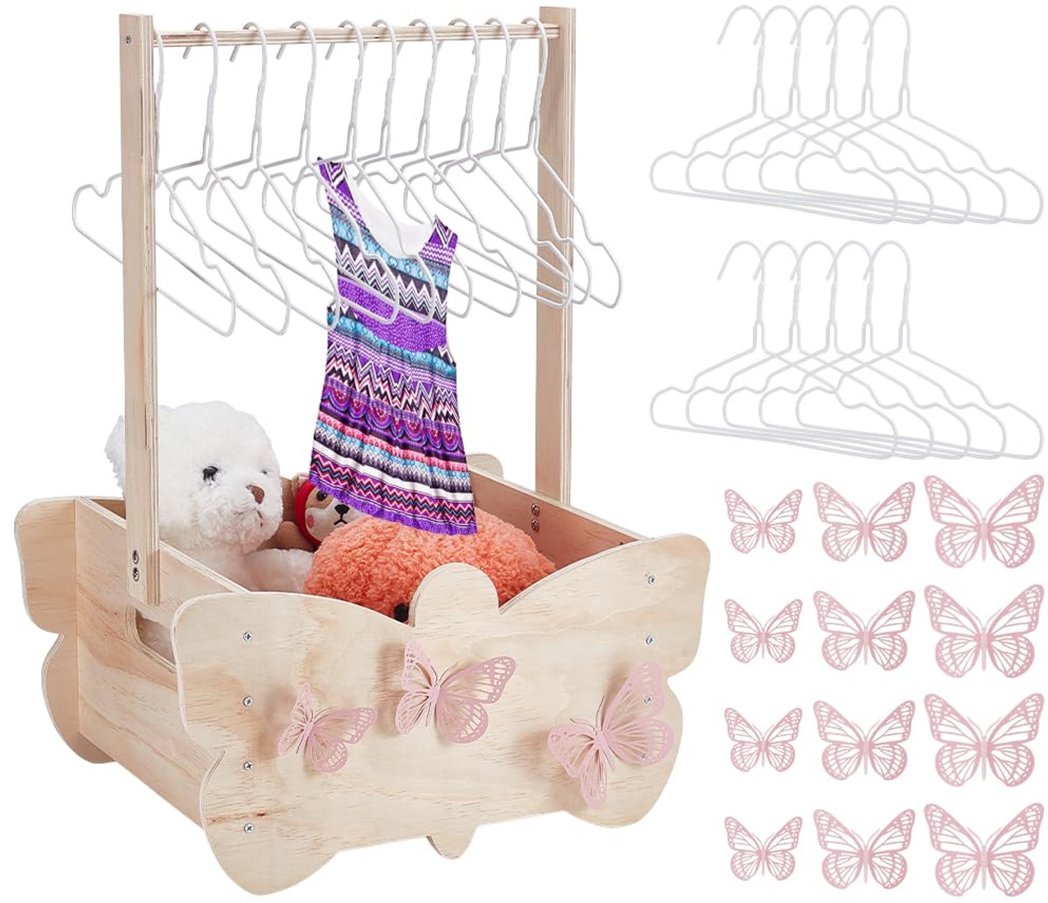 Houten Baby Douche Krat met Vlinder en Hangers - Opslag Mand voor Nieuwe Ouders
