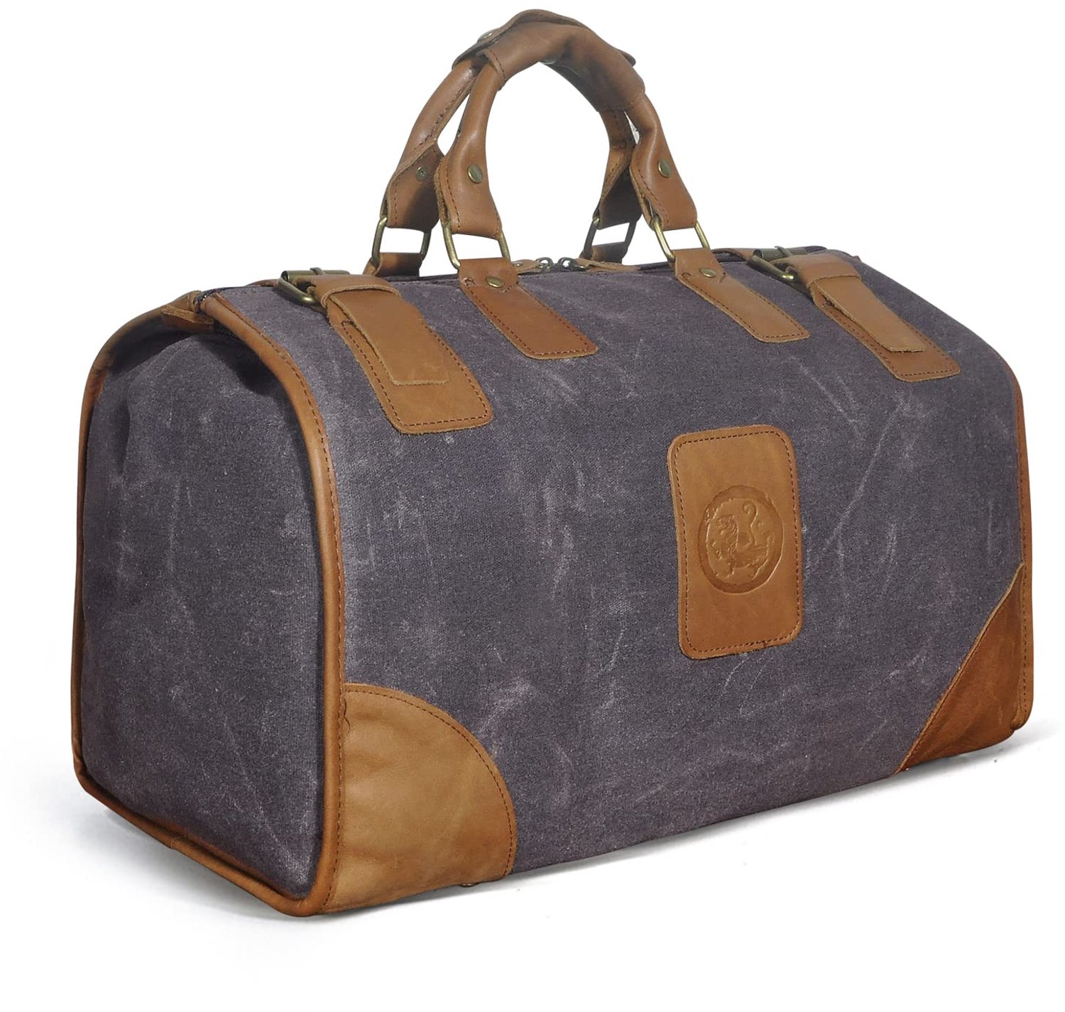 Waterdichte Duffle Bag van Canvas en Echt Leer - Grijs