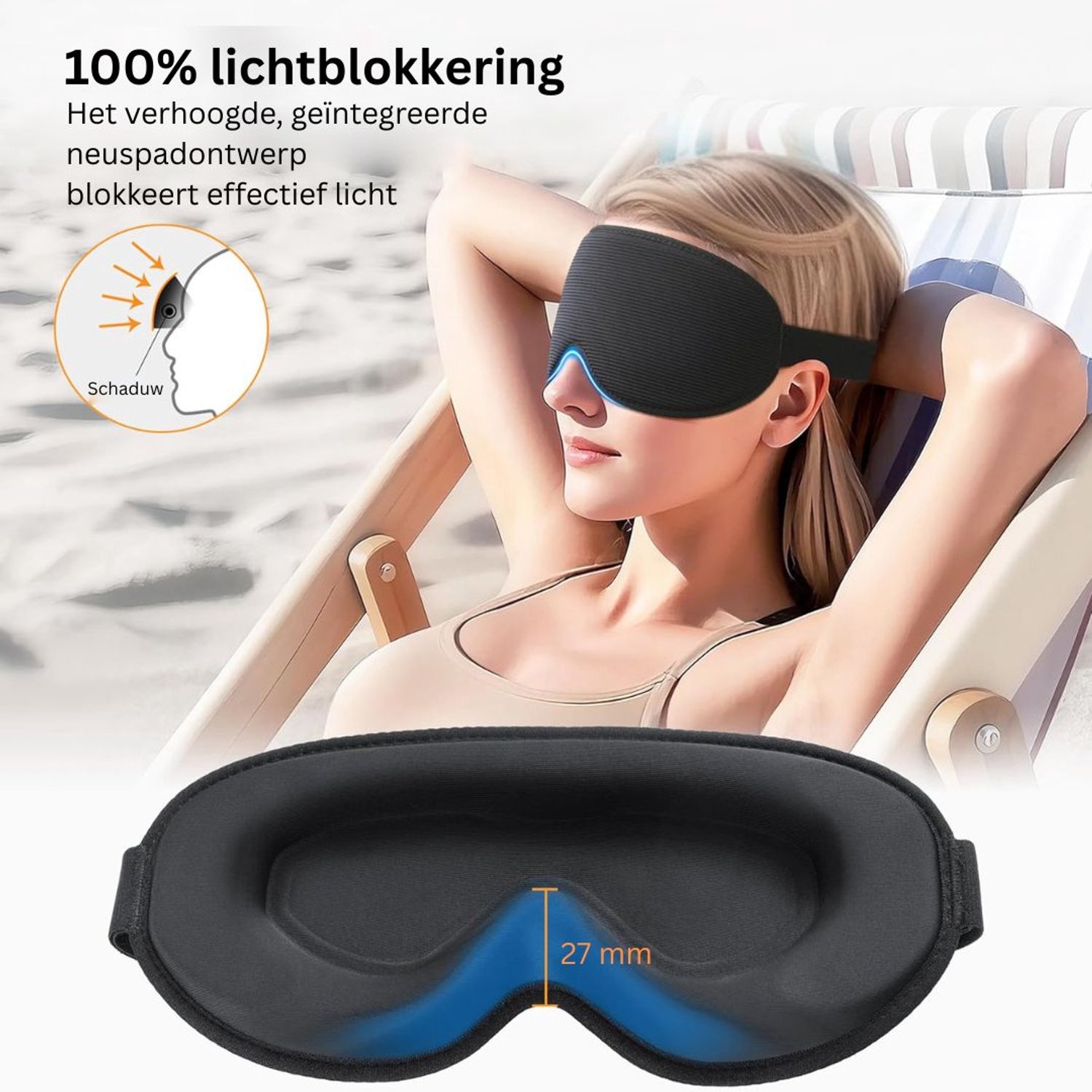 Vantivo® Eye Mask Sleep - Masque de Nuit Femme & Homme - Extra Doux -Zwart