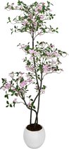Kunstmatige Kersenbloesemboom 183 cm – 6 ft – Met Witte Pot & Zijden Roze Bloemen – Buigbare Takken & Meerstammig – Hypoallergeen & UV-bestendig – Voor Woonkamer, Kantoor & Bruiloft