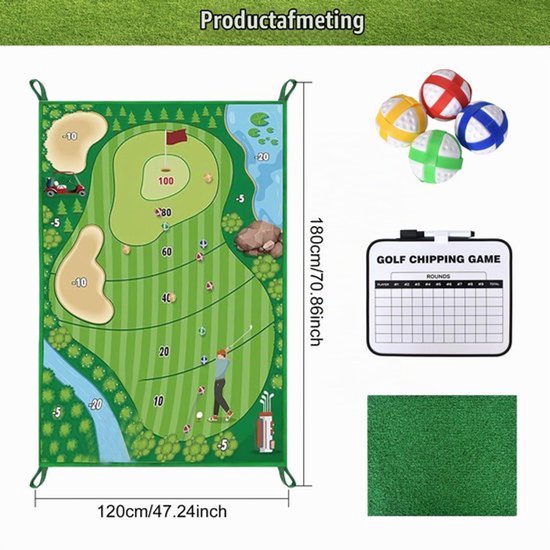Golfset voor binnen en buiten, golfset met slagmat, 16 kleefballen, palen en scorebord voor thuis, tuin, kantoor of cadeau voor golfers — afbeelding 4