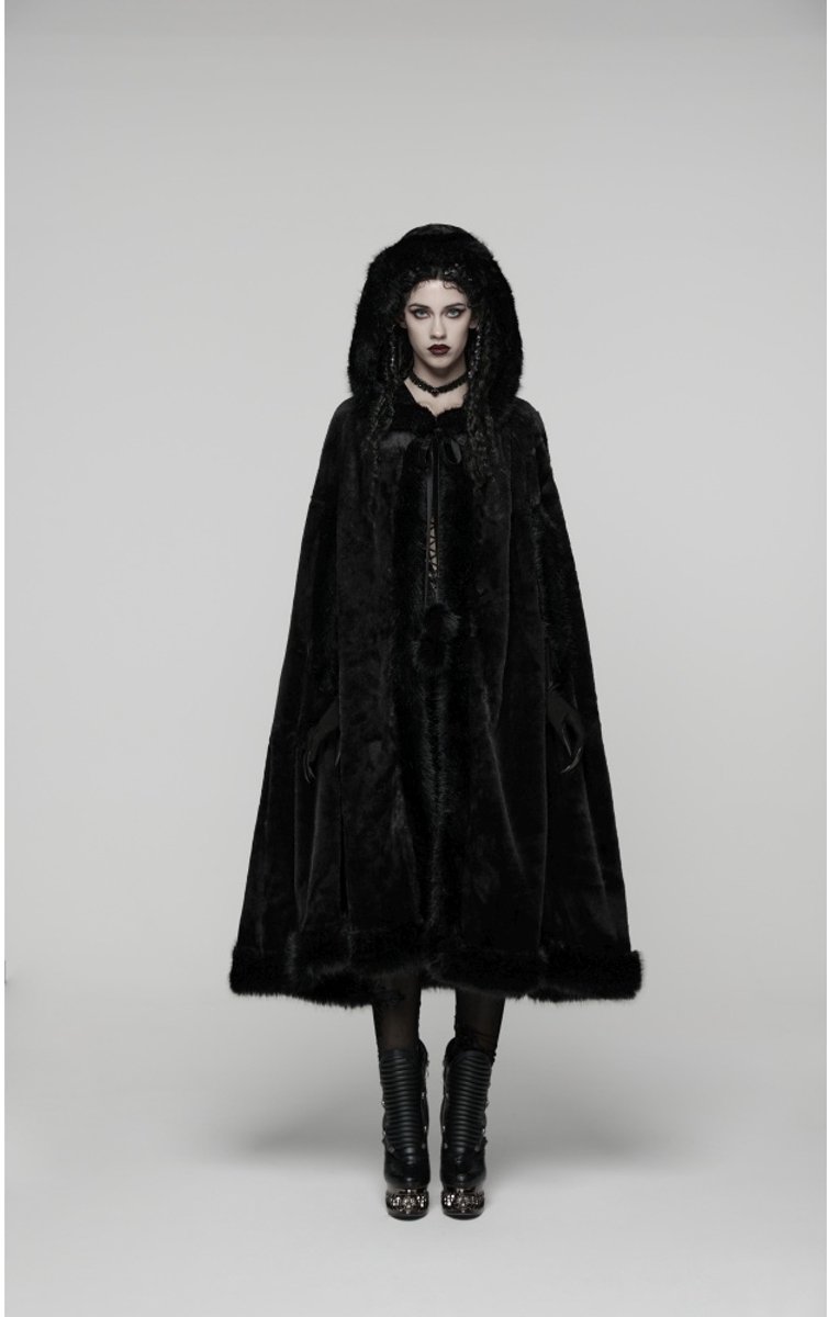 Punk Rave - Winter Witch Faux Fur Cape/Mantel/Poncho - Zwart