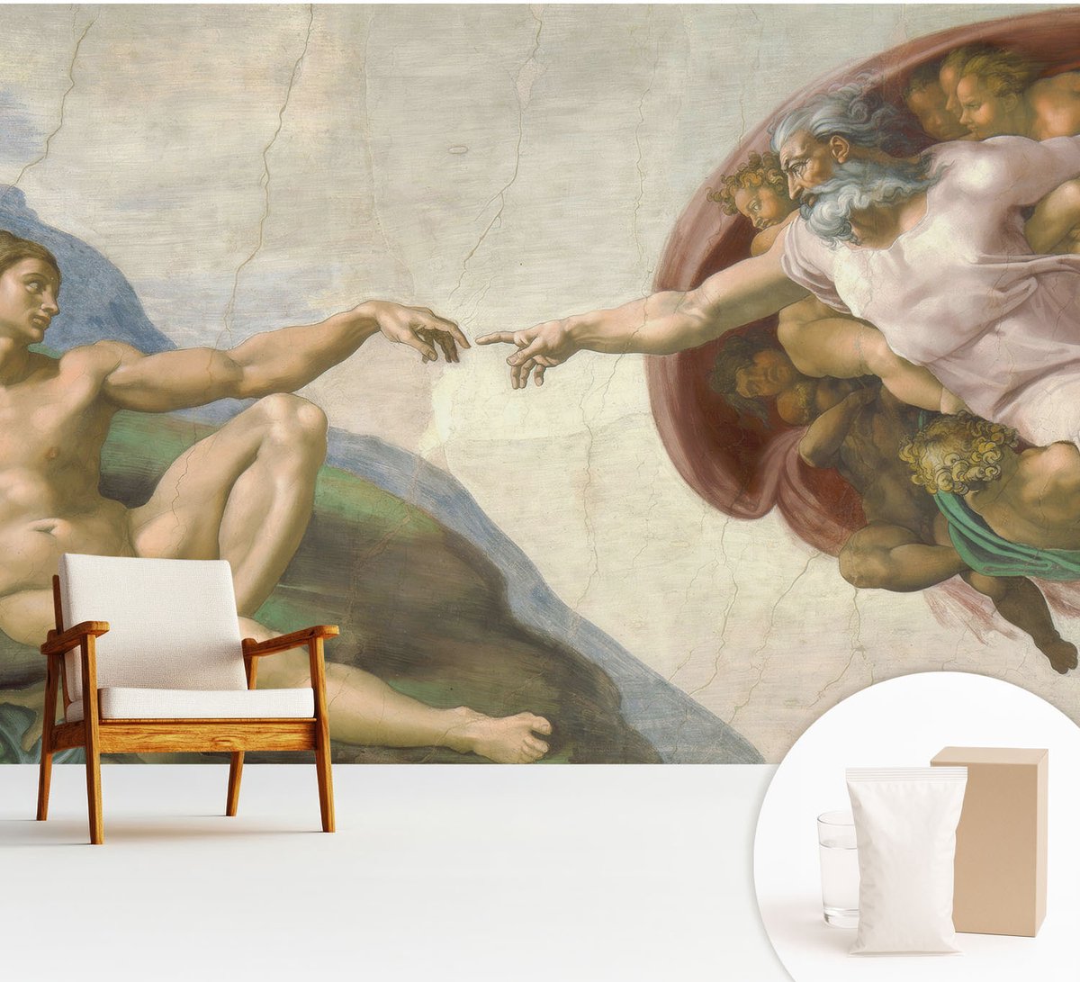 Wallfluent Fotobehang - Beige Vliesbehang - 312x219 cm - Spiritueel Contact Fotobehang Vlies - Woonkamer behang Deel - Muurschildering - Woonkamer behang