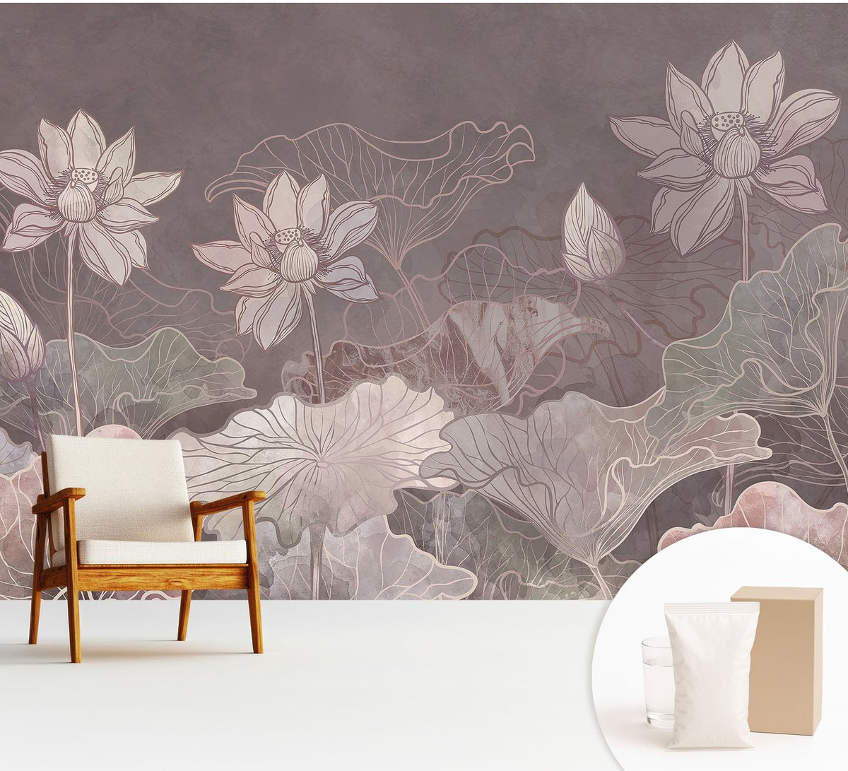 Wallfluent Fotobehang - Bruin Vliesbehang - 312x219 cm - Vreedzame Plantkunde Fotobehang Vlies - Woonkamer behang Bloemen En Planten - Muurschildering - Hal behang