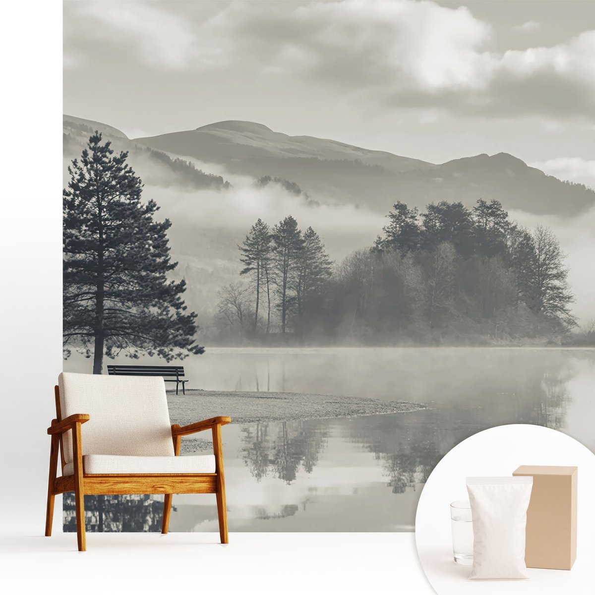 Wallfluent Fotobehang - Grijs Vliesbehang - 250x250 cm - Romantisch Landschap Muurschildering - Slaapkamer behang Landschappen - Fotobehang Vlies - Slaapkamer behang