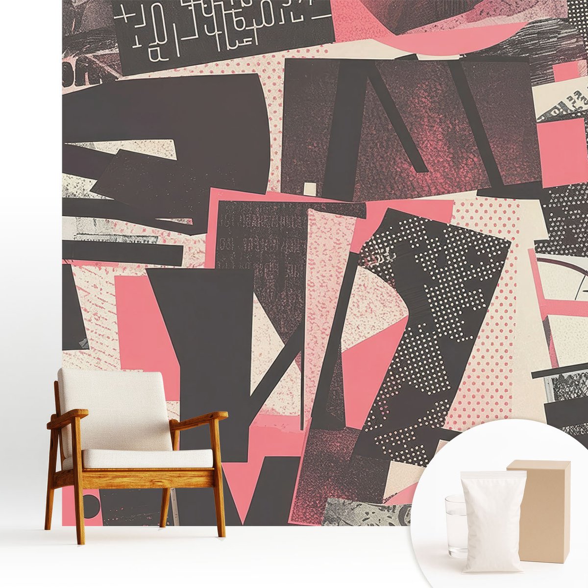 Wallfluent Fotobehang - Zwart Vliesbehang - 250x250 cm - Geometrische Collage Muurschildering - Gang behang Abstractie - Fotobehang Vlies - Gang behang