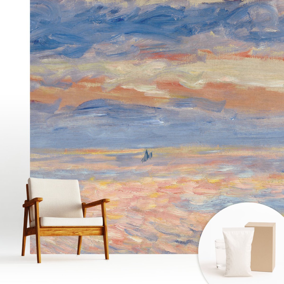 Wallfluent Fotobehang - Blauw Vliesbehang - 250x250 cm - Zeegezicht Muurschildering - Slaapkamer behang Landschappen - Fotobehang Vlies - Slaapkamer behang
