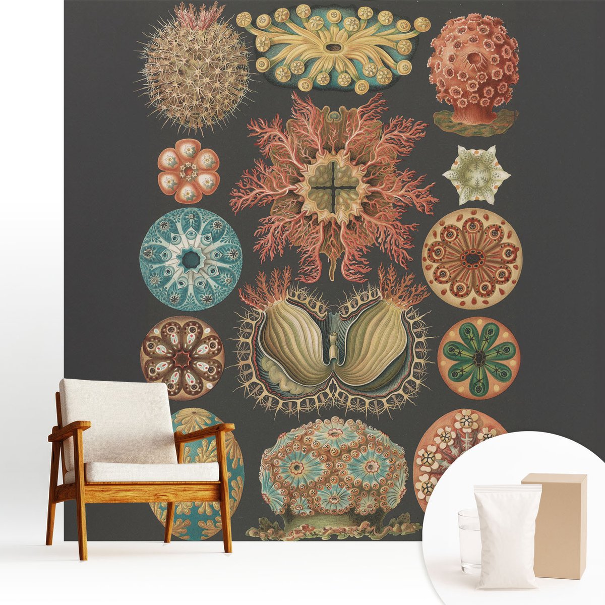 Wallfluent Fotobehang - Zwart Vliesbehang - 250x250 cm - Inspiratie Uit De Zee Fotobehang Vlies - Woonkamer behang Deel - Muurschildering - Woonkamer behang