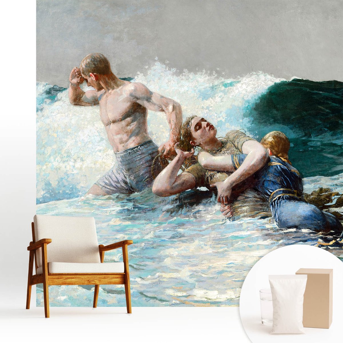 Wallfluent Fotobehang - Zwart Vliesbehang - 250x250 cm - Zeegevechten Fotobehang Vlies - Woonkamer behang Mensen - Muurschildering - Woonkamer behang