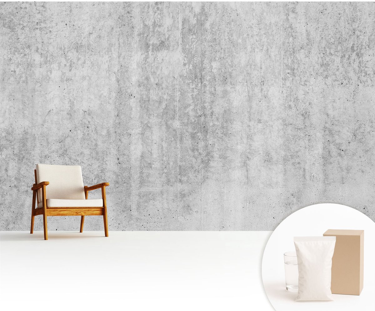 Wallfluent Fotobehang - Grijs Vliesbehang - 416x254 cm - Betonnen Muur Muurschildering - Slaapkamer behang Texturen - Fotobehang Vlies - Gang behang