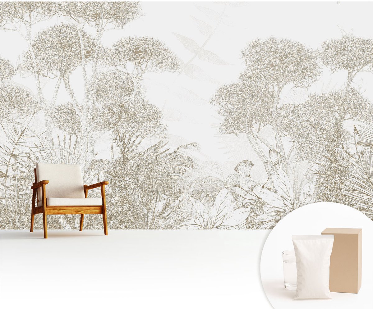 Wallfluent Fotobehang - Wit Vliesbehang - 416x254 cm - Tropische Vegetatie Fotobehang Vlies - Woonkamer behang Bloemen En Planten - Muurschildering - Woonkamer behang