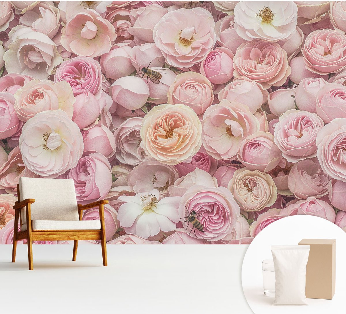 Wallfluent Fotobehang - Roze Vliesbehang - 312x219 cm - Prachtige Bloemen Muurschildering - Slaapkamer behang Bloemen En Planten - Fotobehang Vlies - Slaapkamer behang