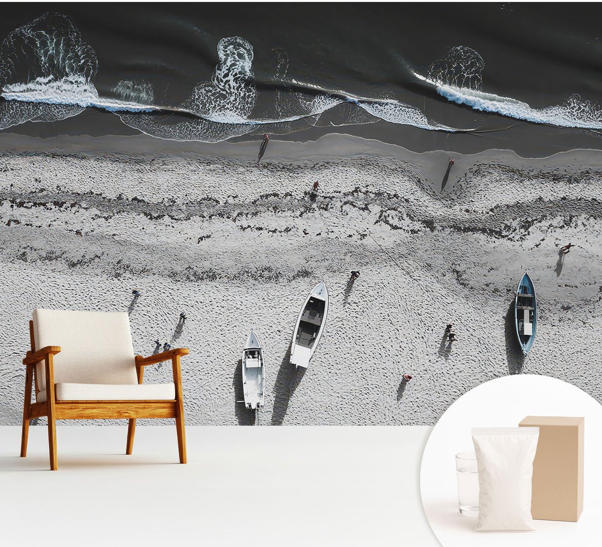 Wallfluent Fotobehang - Grijs Vliesbehang - 312x219 cm - Rust Aan Het Strand Muurschildering - Slaapkamer behang Landschappen - Fotobehang Vlies - Slaapkamer behang