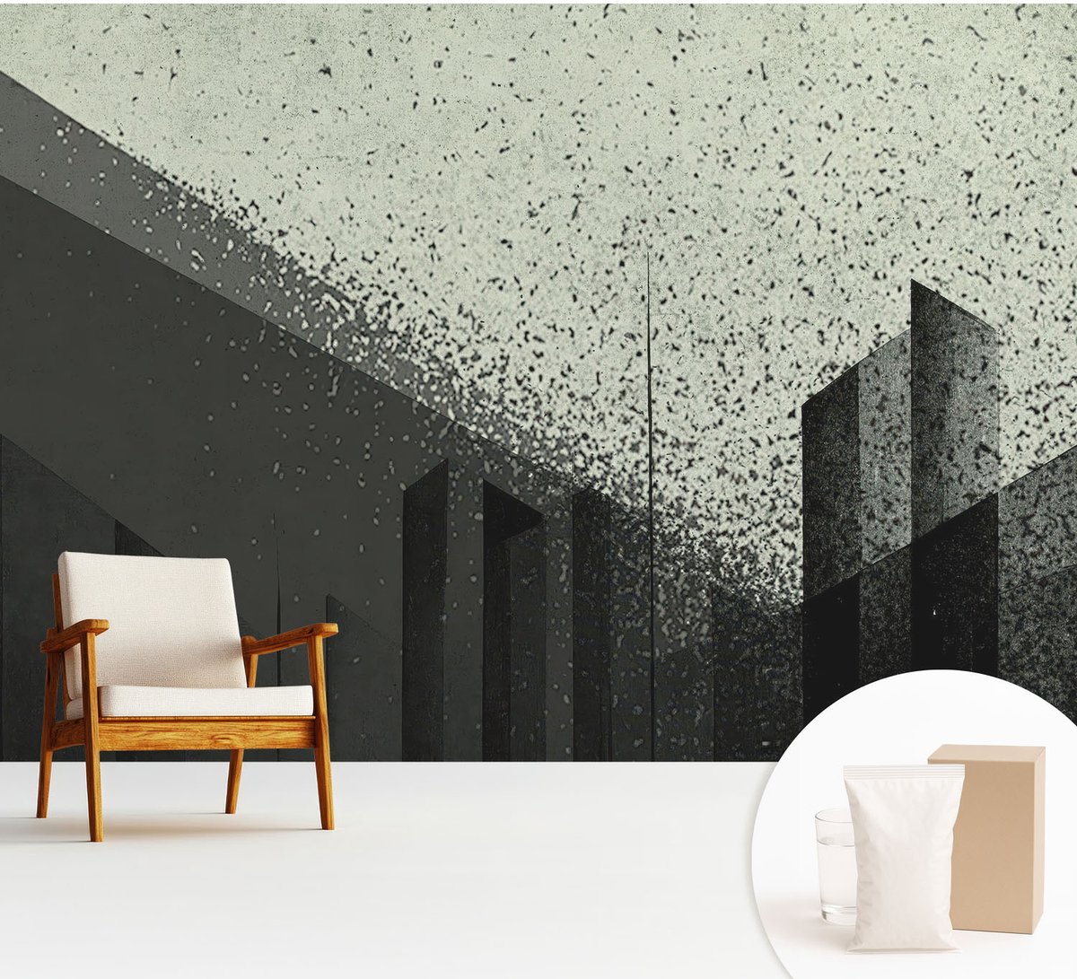 Wallfluent Fotobehang - Zwart Vliesbehang - 312x219 cm - Stadsgeometrie Fotobehang Vlies - Woonkamer behang Abstractie - Muurschildering - Woonkamer behang
