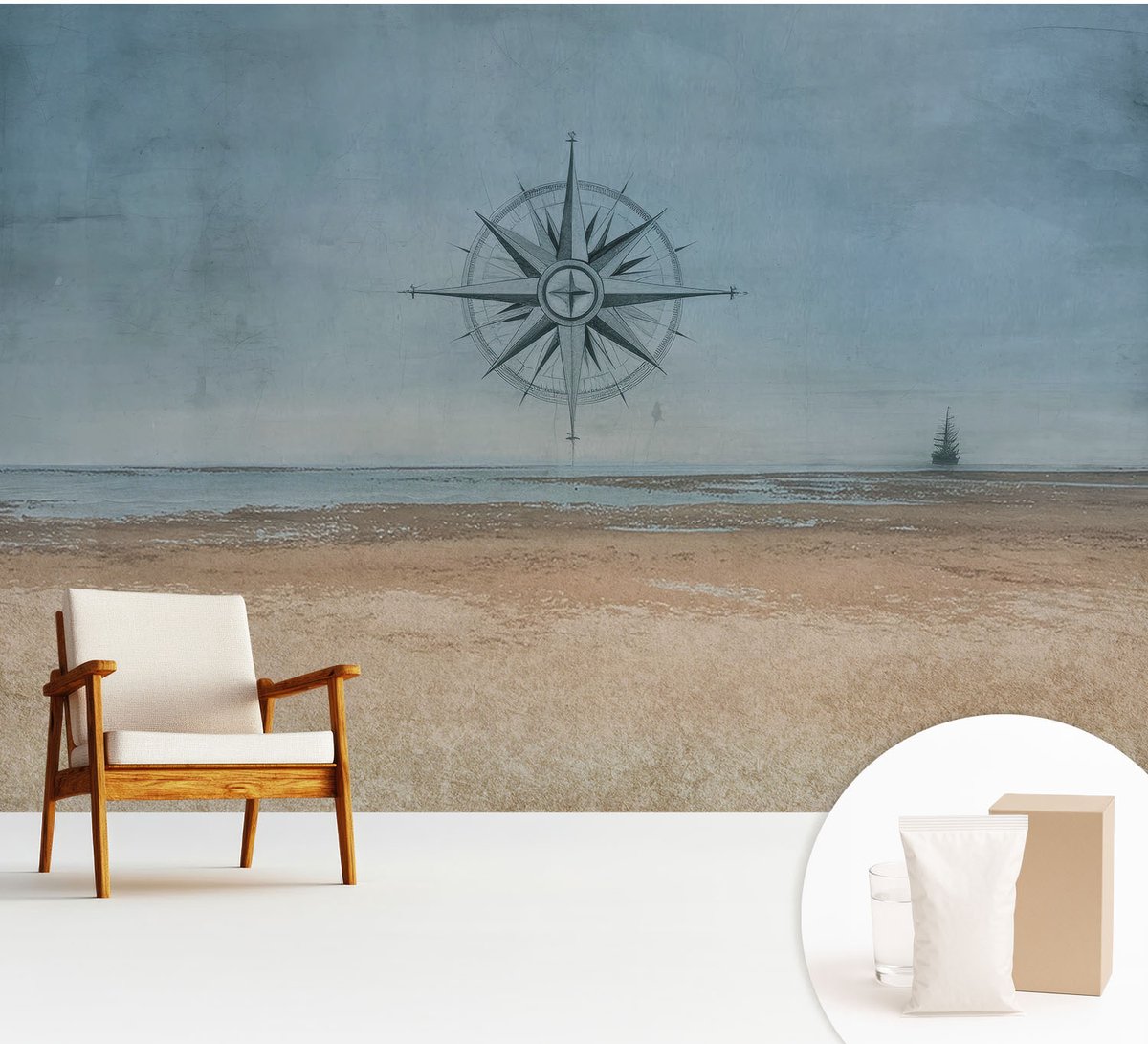 Wallfluent Fotobehang - Blauw Vliesbehang - 312x219 cm - Maritieme Avonturen Fotobehang Vlies - Hal behang Landschappen - Muurschildering - Hal behang