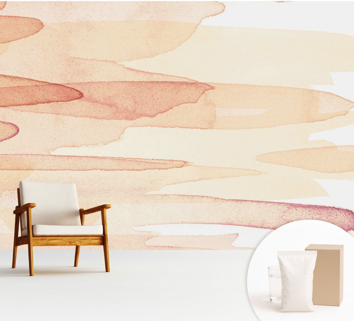 Wallfluent Fotobehang - Beige Vliesbehang - 312x219 cm - Pastelstreken Muurschildering - Gang behang Abstractie - Fotobehang Vlies - Slaapkamer behang