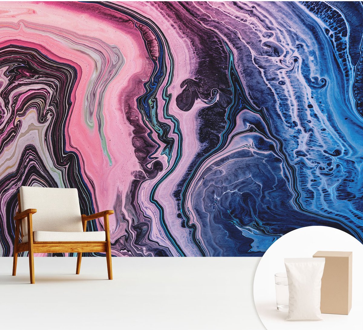 Wallfluent Fotobehang - Roze Vliesbehang - 312x219 cm - Kleurrijke Wervelingen Fotobehang Vlies - Woonkamer behang Abstractie - Muurschildering - Woonkamer behang