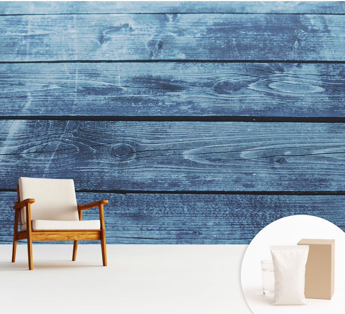 Wallfluent Fotobehang - Blauw Vliesbehang - 312x219 cm - Rustieke Vloer Muurschildering - Gang behang Texturen - Fotobehang Vlies - Slaapkamer behang