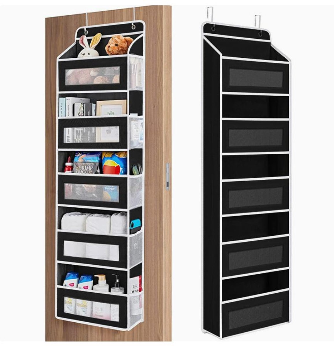 CHICFURN Zwarte 5-Laags Hangende Opbergzak voor Slaapkamer, Kinderkamer, Badkamer, Voorraadkast, Studentenwoning en Camper, met 5 Vakken, Meshvensters en Zijvakken,(Dit product heeft een opbergvak aan de rechterkant, maar niet aan de linkerkant.)