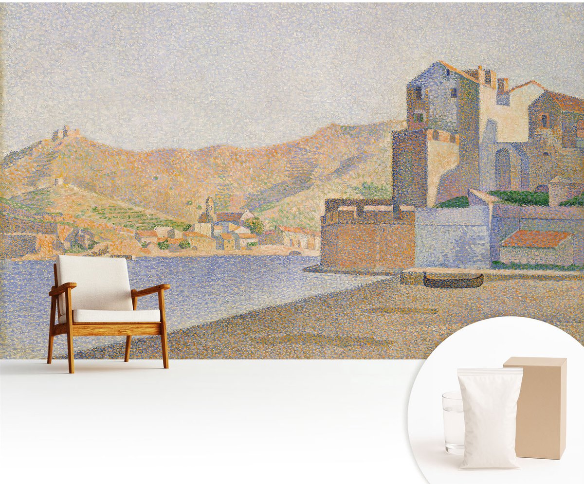 Wallfluent Fotobehang - Oranje Vliesbehang - 416x254 cm - Zomerhaven Fotobehang Vlies - Woonkamer behang Landschappen - Muurschildering - Woonkamer behang