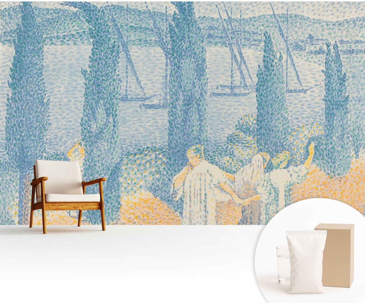 Wallfluent Fotobehang - Blauw Vliesbehang - 416x254 cm - Luie Dag Fotobehang Vlies - Woonkamer behang Landschappen - Muurschildering - Hal behang