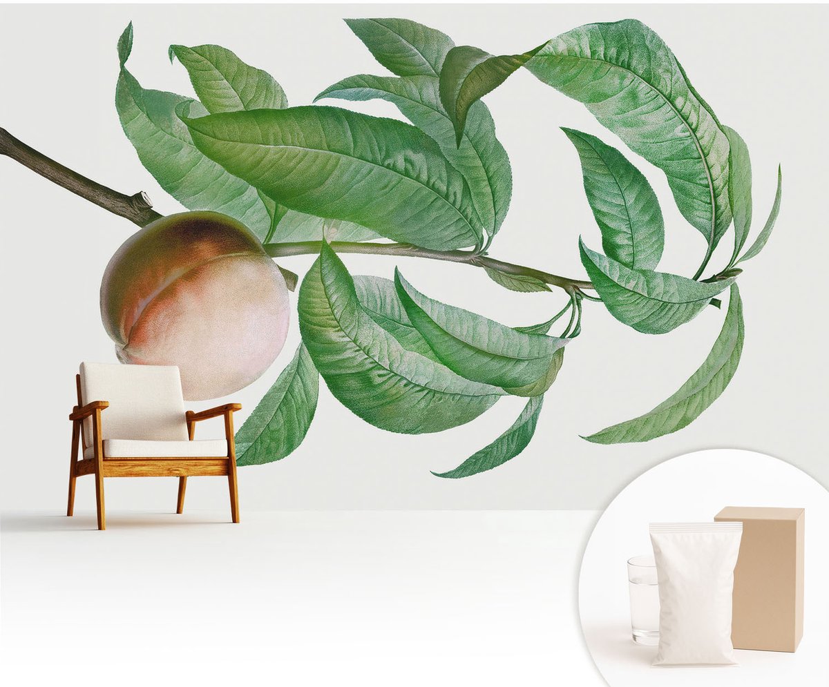 Wallfluent Fotobehang - Groente Vliesbehang - 416x254 cm - Rijpe Perzik Muurschildering - Gang behang Bloemen En Planten - Fotobehang Vlies - Slaapkamer behang