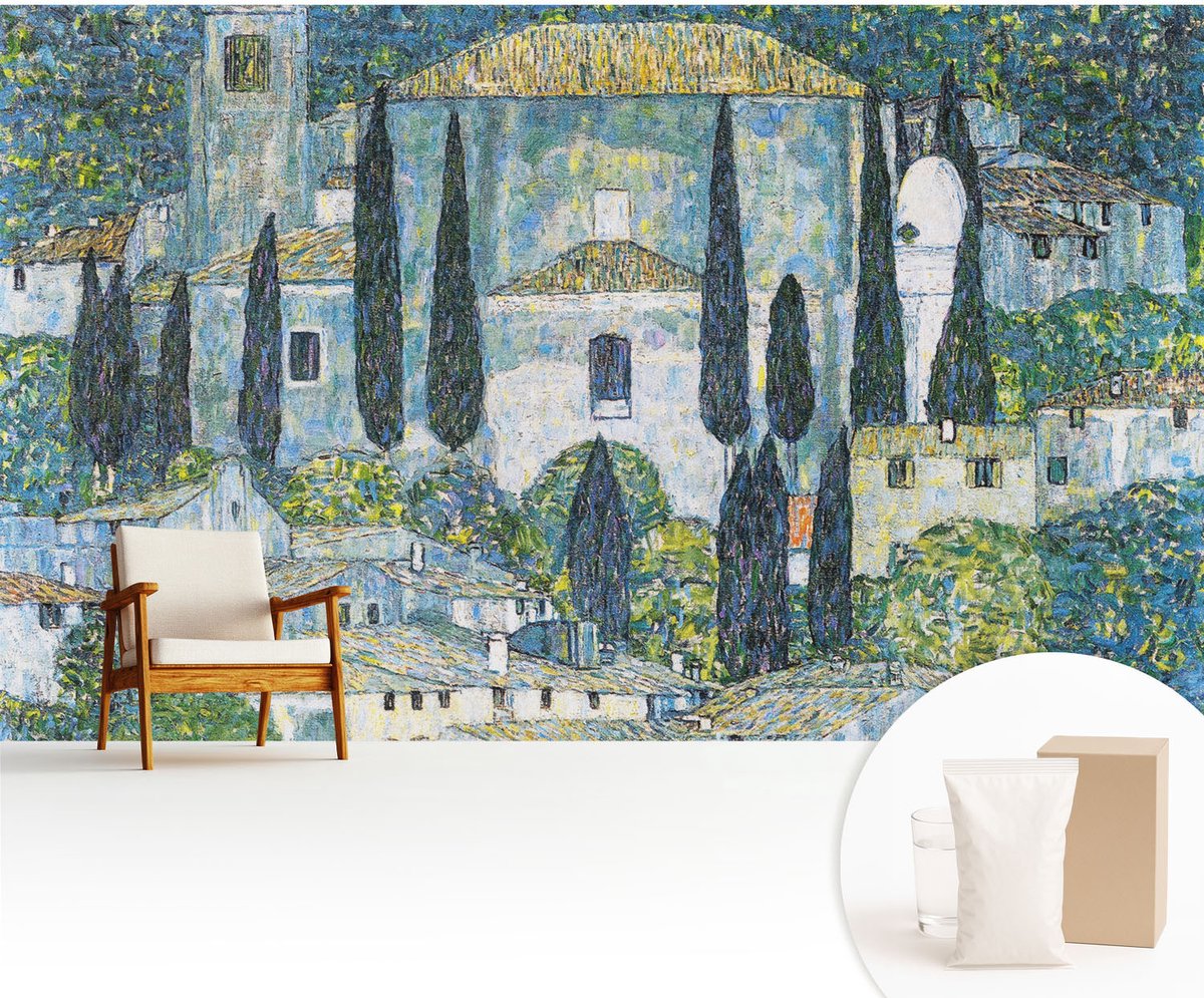 Wallfluent Fotobehang - Blauw Vliesbehang - 416x254 cm - Cypress Huizen Fotobehang Vlies - Woonkamer behang Landschappen - Muurschildering - Woonkamer behang
