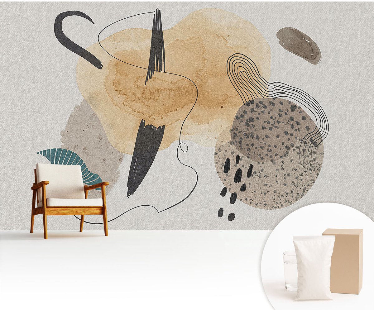 Wallfluent Fotobehang - Beige Vliesbehang - 416x254 cm - Abstracte Compositie Muurschildering - Gang behang Abstractie - Fotobehang Vlies - Gang behang