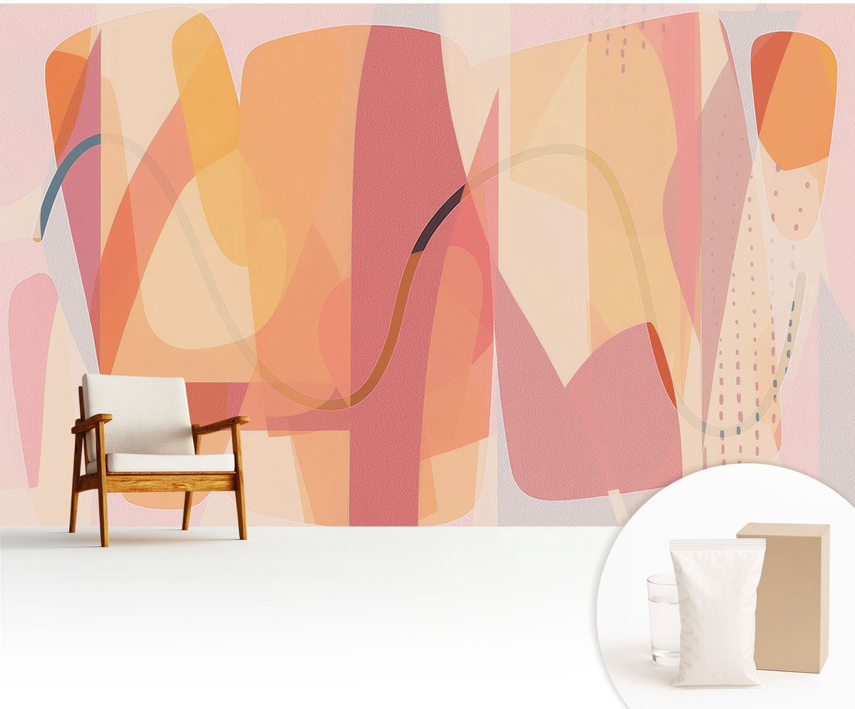 Wallfluent Fotobehang - Oranje Vliesbehang - 416x254 cm - Kleurrijke Abstractie Muurschildering - Gang behang Abstractie - Fotobehang Vlies - Slaapkamer behang