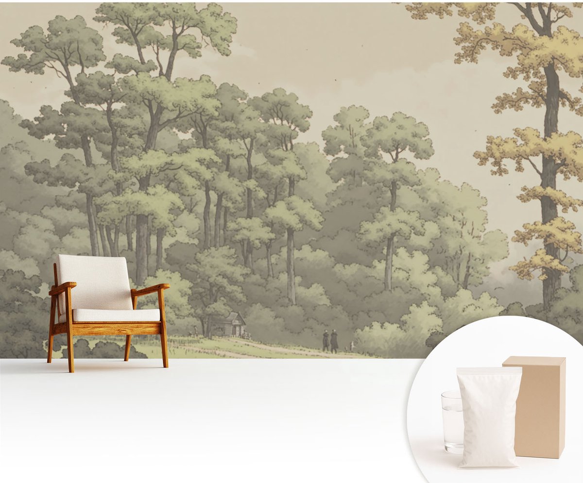 Wallfluent Fotobehang - Groente Vliesbehang - 416x254 cm - Idylle In Het Bos Muurschildering - Gang behang Landschappen - Fotobehang Vlies - Slaapkamer behang