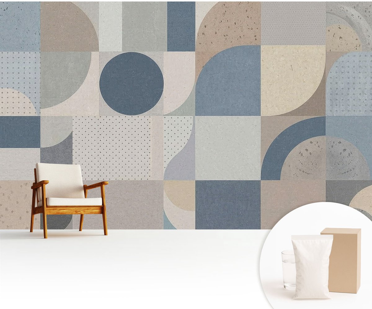 Wallfluent Fotobehang - Grijs Vliesbehang - 416x254 cm - Geometrische Mozaïek Muurschildering - Gang behang Geometrie - Fotobehang Vlies - Gang behang