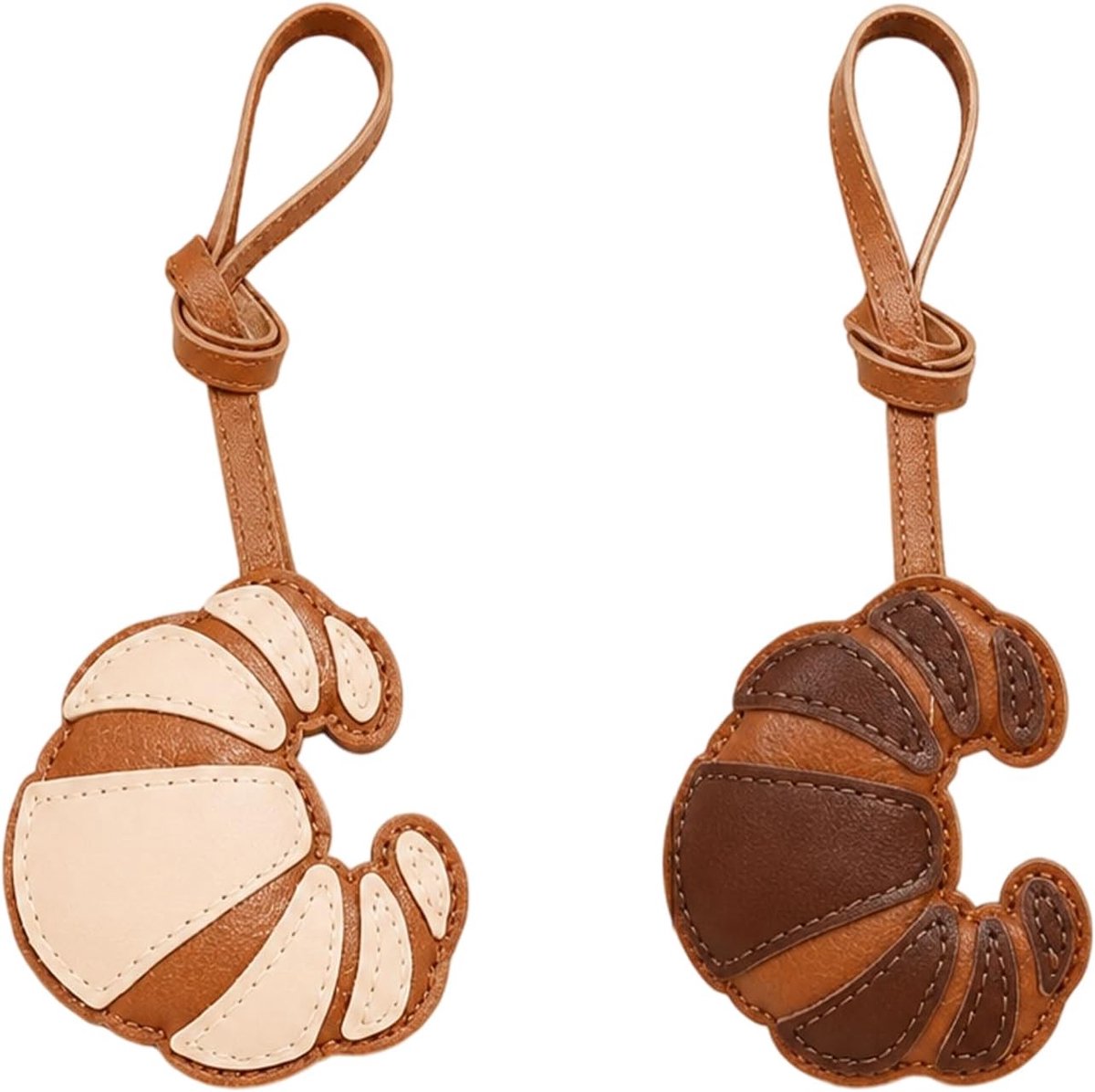 2 stuks tassenhangers in croissantvorm van PU-leer, elegante bag charm voor handtassen en sleutels, tassenhanger voor dames voor rugzak en shopper
