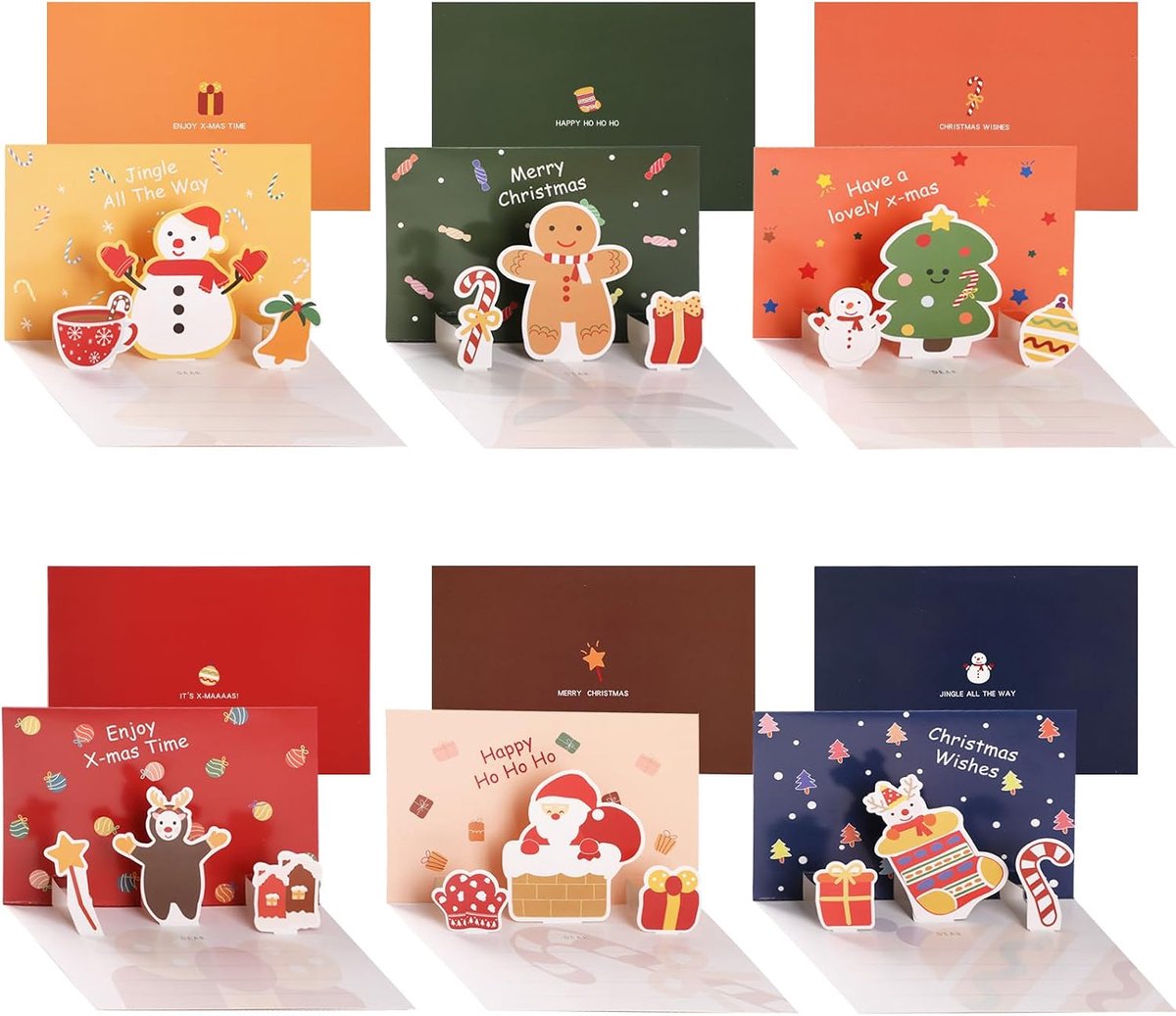 6 stuks pop-up kerstkaarten, Merry Christmas Mini 3D wenskaart met enveloppen en stickers blanco kerstfelicitatiekaart geschenk bedankkaarten voor minnaar ouder kinderen vriend (11 x 16 cm)