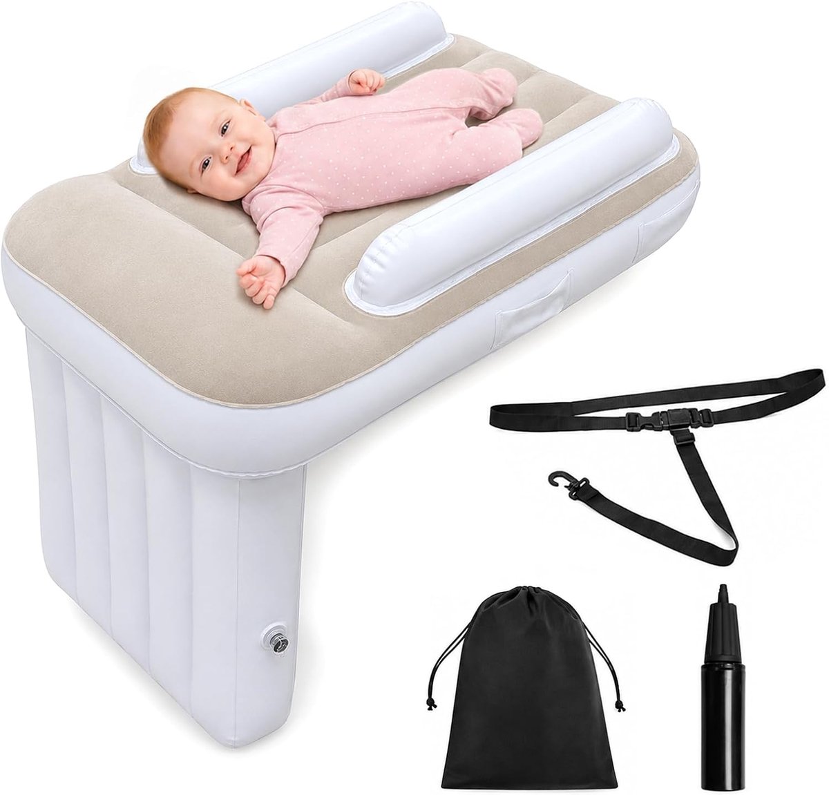 Vliegtuig Opblaasbaar Draagbaar Baby Vliegtuig Bed met Luchtpomp en Veiligheidsgordel, past op de meeste stoeltypes, Geschikt voor vliegtuigen, treinen en outdoor-activiteiten