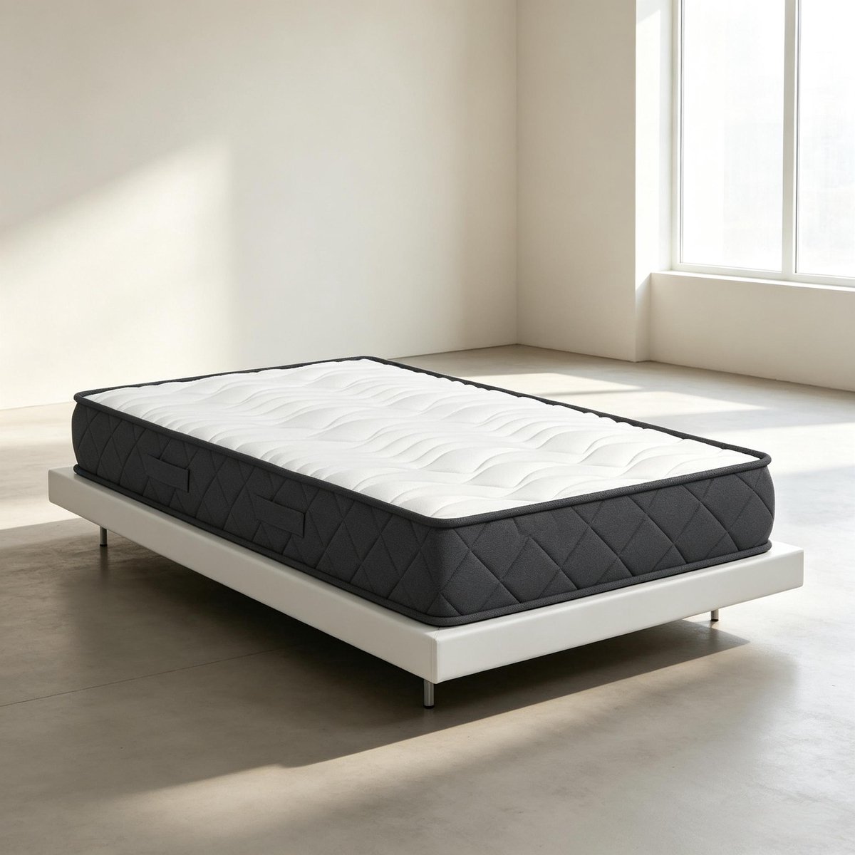 MODENUIT Matras – 90 x 190 x 20 cm – Traagschuim en Golfschuim – Polyester – Wit en Grijs – Voor Volwassenen