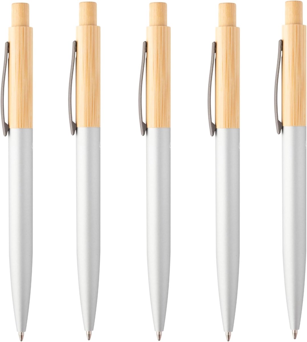 Balpen set van 5 - bamboe en gerecycled aluminium - modern design - ideaal voor kantoor - ShopVlot