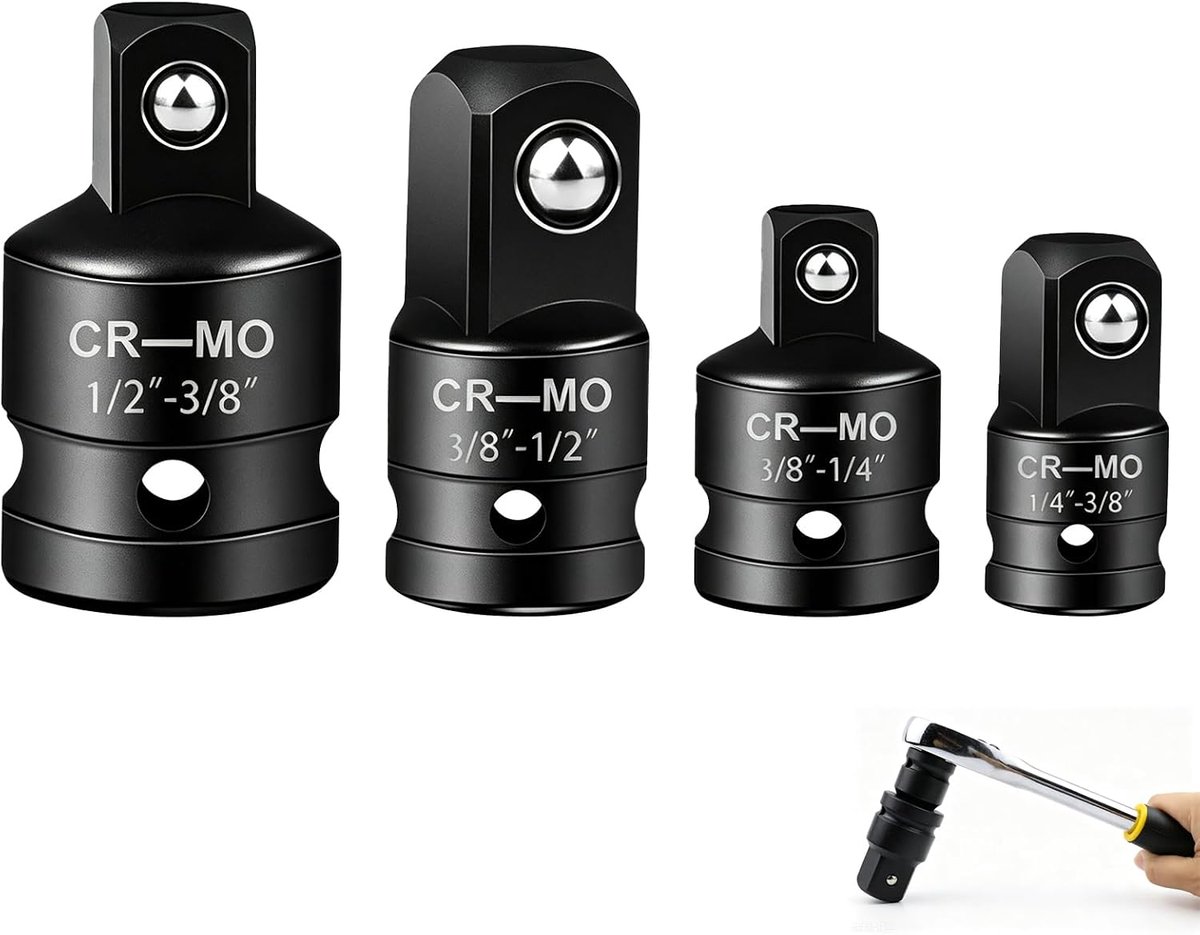 4-delige dopsleuteladapterset, 1/4 naar 3/8, 3/8 naar 1/4, 3/8 naar 1/2, 1/2 naar 3/8 inch, robuuste - ShopVlot