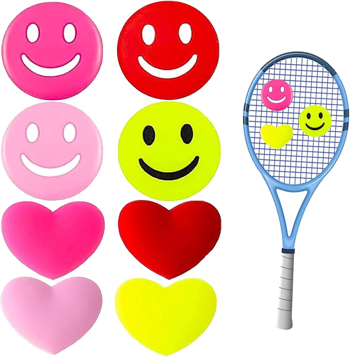 Tennisracket dempers 8 stuks - siliconen hartvormige smiley - schokabsorberend - vermindert trillingen - ShopVlot